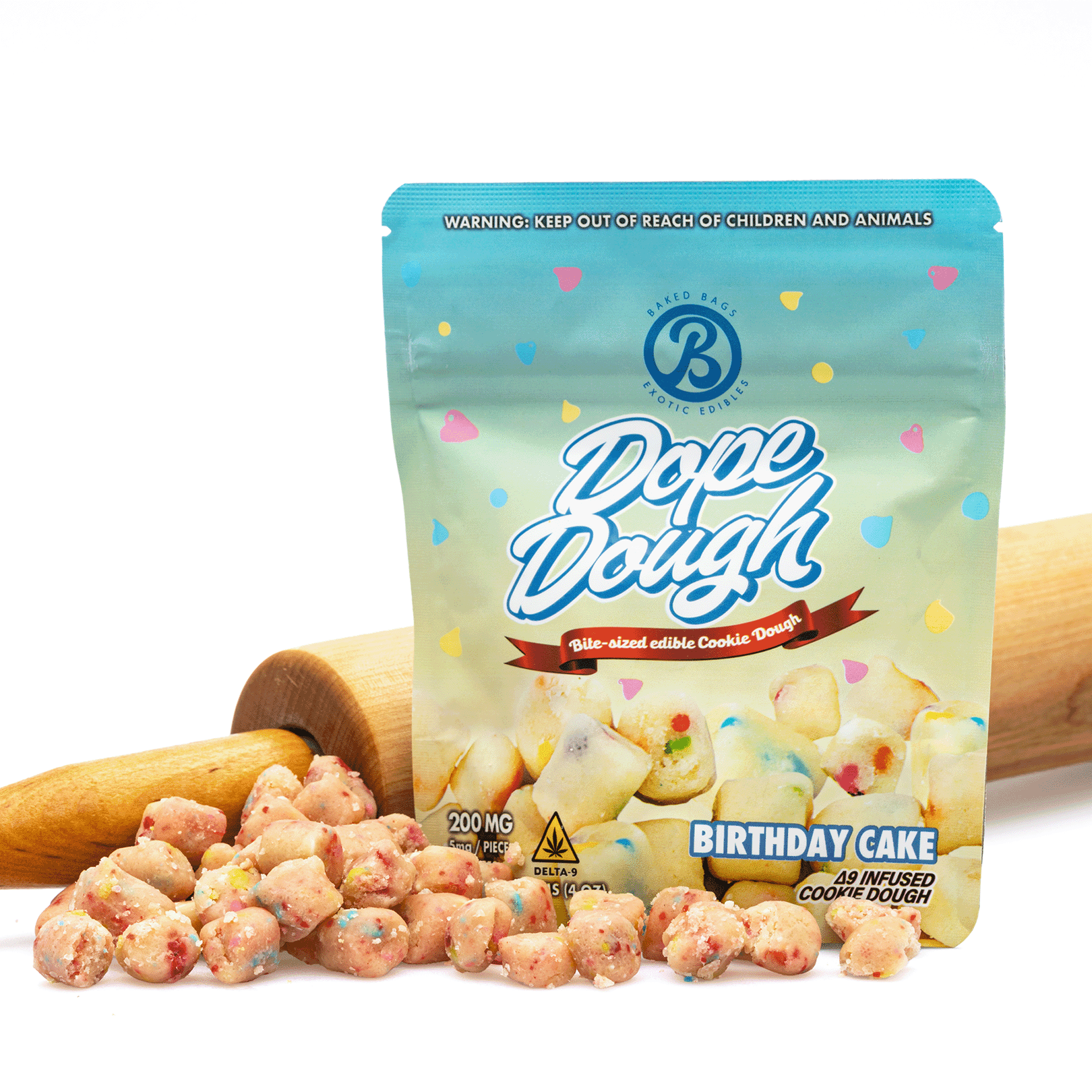 Baked Bags Delta 9 THC Dope Dough Birthday Cake (200 mg Total Delta 9 THC)